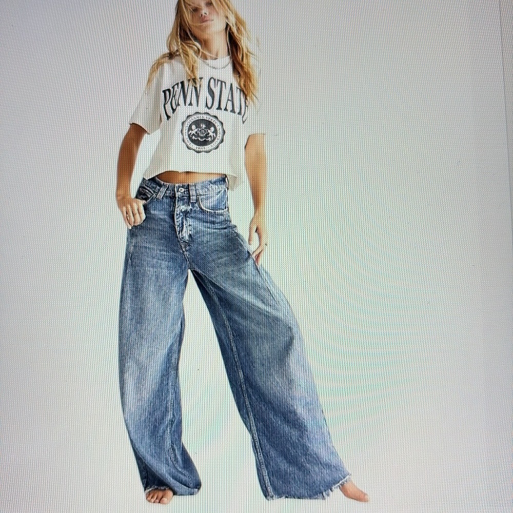 Free People Blue Flare Wide-Leg Jeans